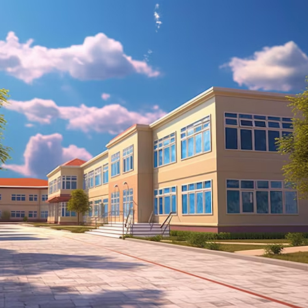 Eco-friendly school campus with greenery