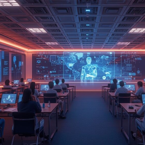 Modern computer lab with students