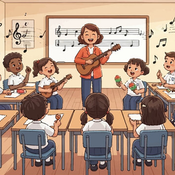 Music room with various instruments
